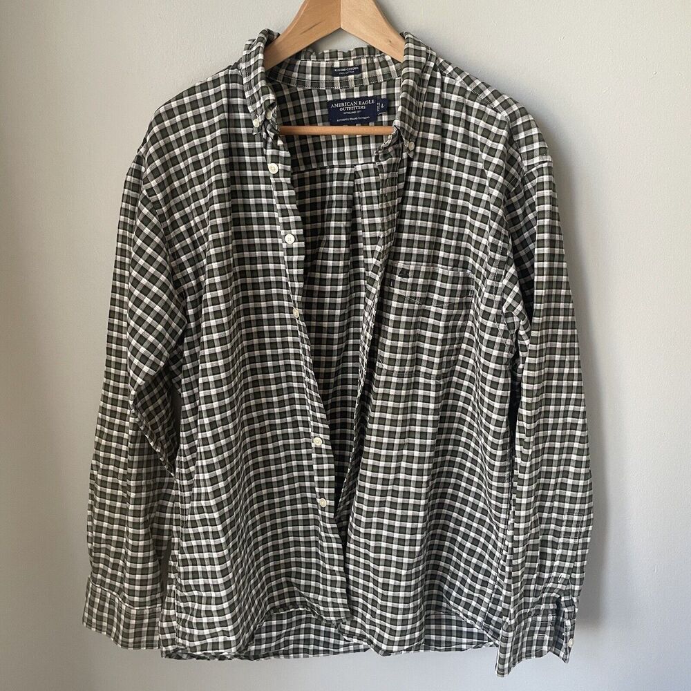American Eagle Men’s Size Large Plaid Button Up‎ Long Sleeve Shirt 100% Cotton